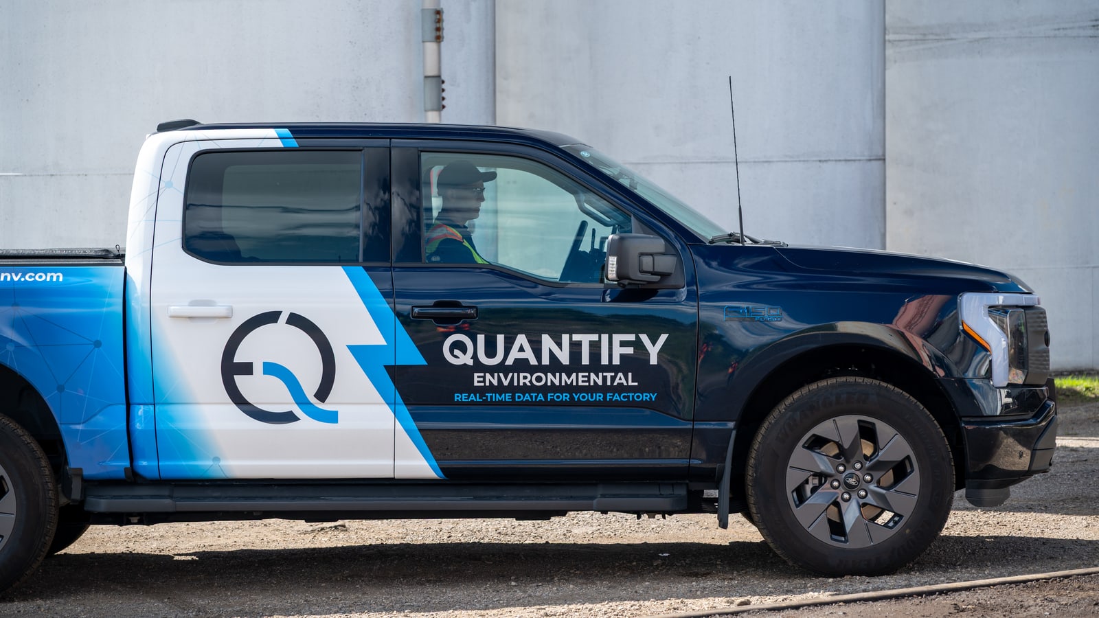 The Quantify Environmental wrap along the side of the Ford F-150 Lightning